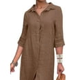 thumbnail image 4 of FASHIONWT Casual Button Down Long Sleeve Straight Midi Long Linen Women Shirt Dress, 4 of 4