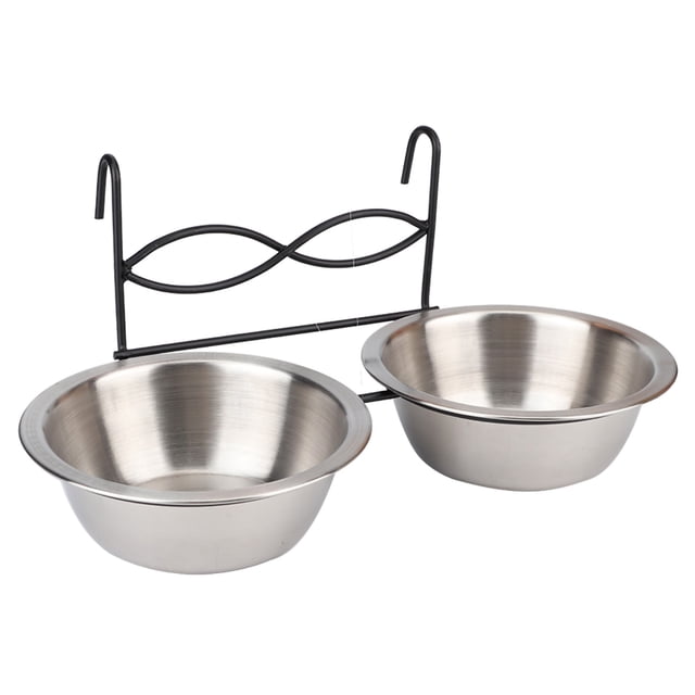 Alimento para mascotas Intestino Alimentador de cuenco de agua para colgar doble de acero inoxidable con gancho para gato Jaula de jaula para cachorro de perro mascota ANGGREK Otros