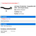 thumbnail image 2 of Left Outer Tie Rod End - Compatible with 2003 - 2010 Toyota Sienna 2004 2005 2006 2007 2008 2009, 2 of 2