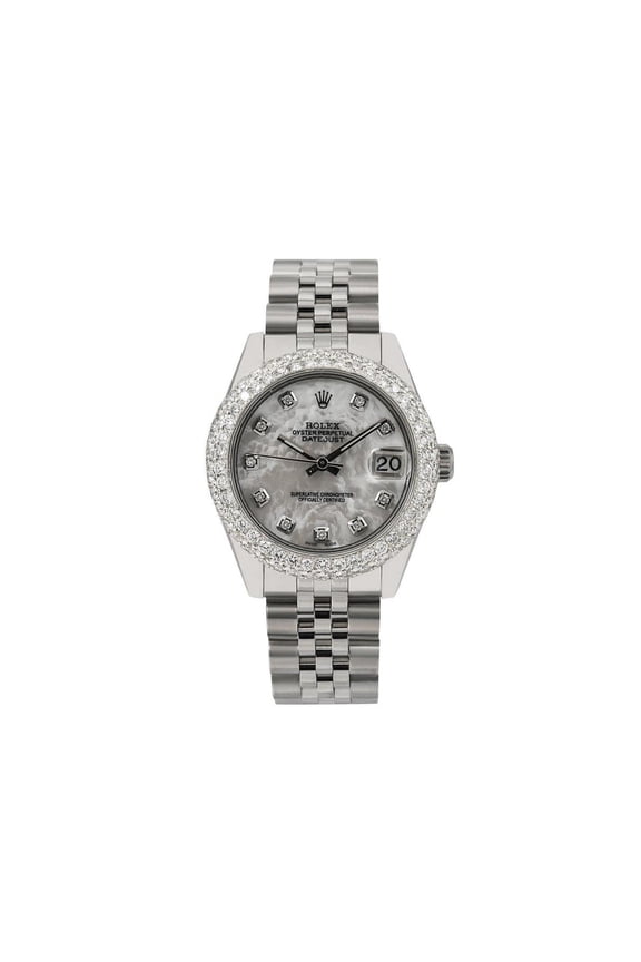 Pre-Owned Rolex Datejust 31MM 178240 White Mother of Pearl Diamond Dial Diamond Bezel Stainless Steel Jubilee Bracelet 1.85ct