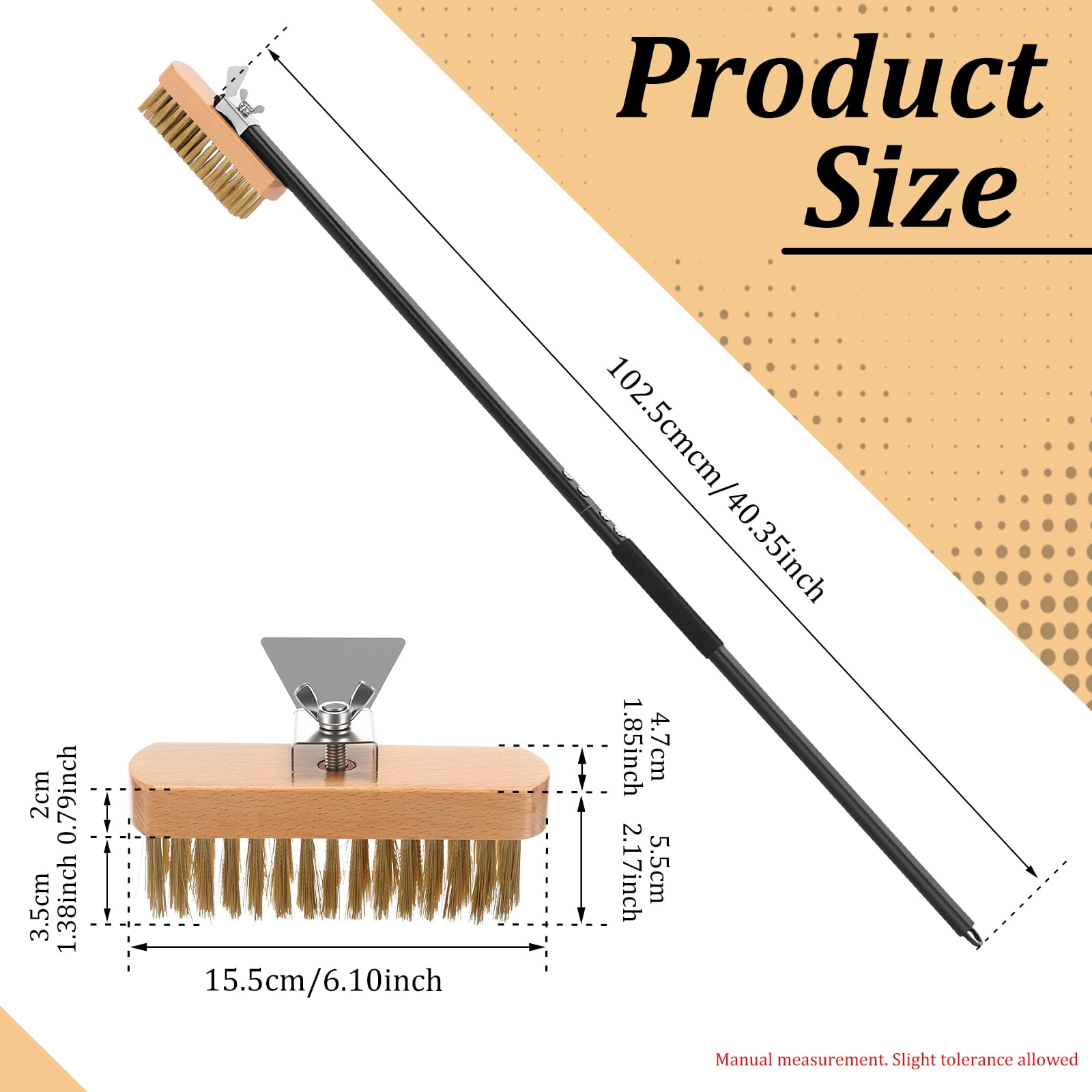 Pizza Oven Brush with Scraper Pizza Stone Cleaning Brush with Brass Bristles Barbecue Grill Cleaning Tool for Kitchen Baking