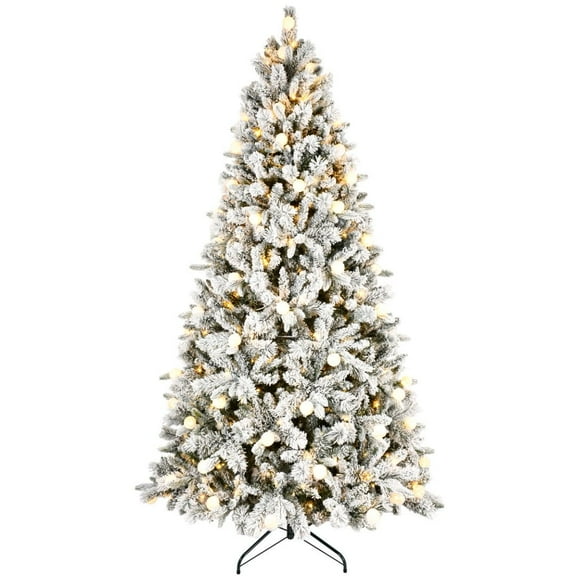 Flocked Christmas Tree Artificial Prelit Two Colors Lights Xmas Tree, LED Lights, with Branch Tips
