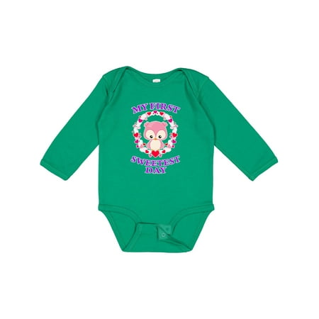 

Inktastic My First Sweetest Day with Owl and Hearts Gift Baby Boy or Baby Girl Long Sleeve Bodysuit
