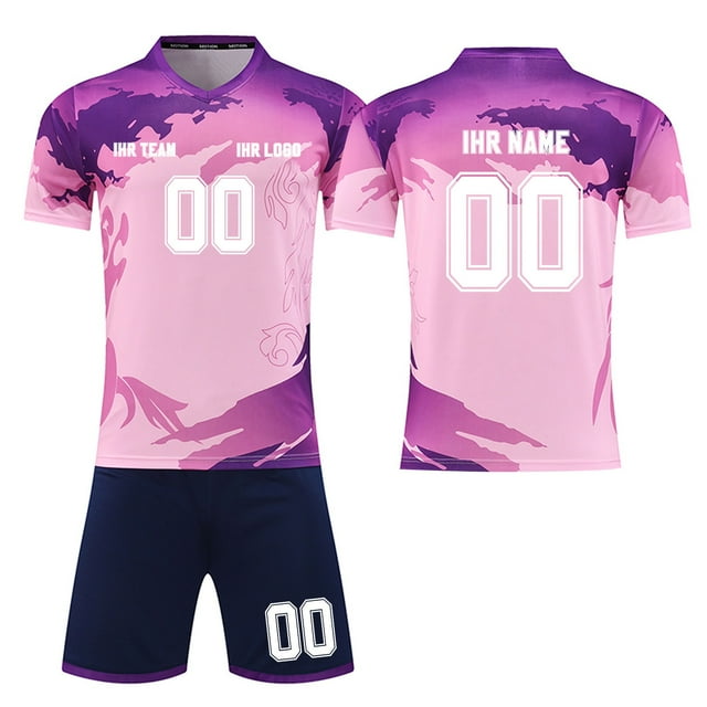 Custom Football Kit Set for Adult and Child, Name Number Team Logo DIY Family Match Personalized Jersey Shirt Shorts Set, Dad and Son Matching Outfits Purple S