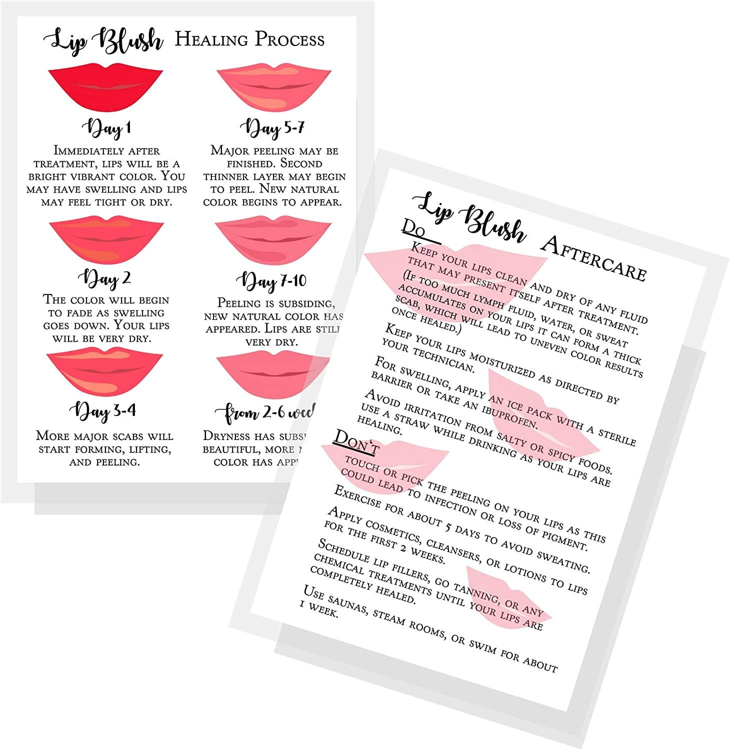 Lip Blush Stages of Healing & Aftercare Instructions Postcards Package