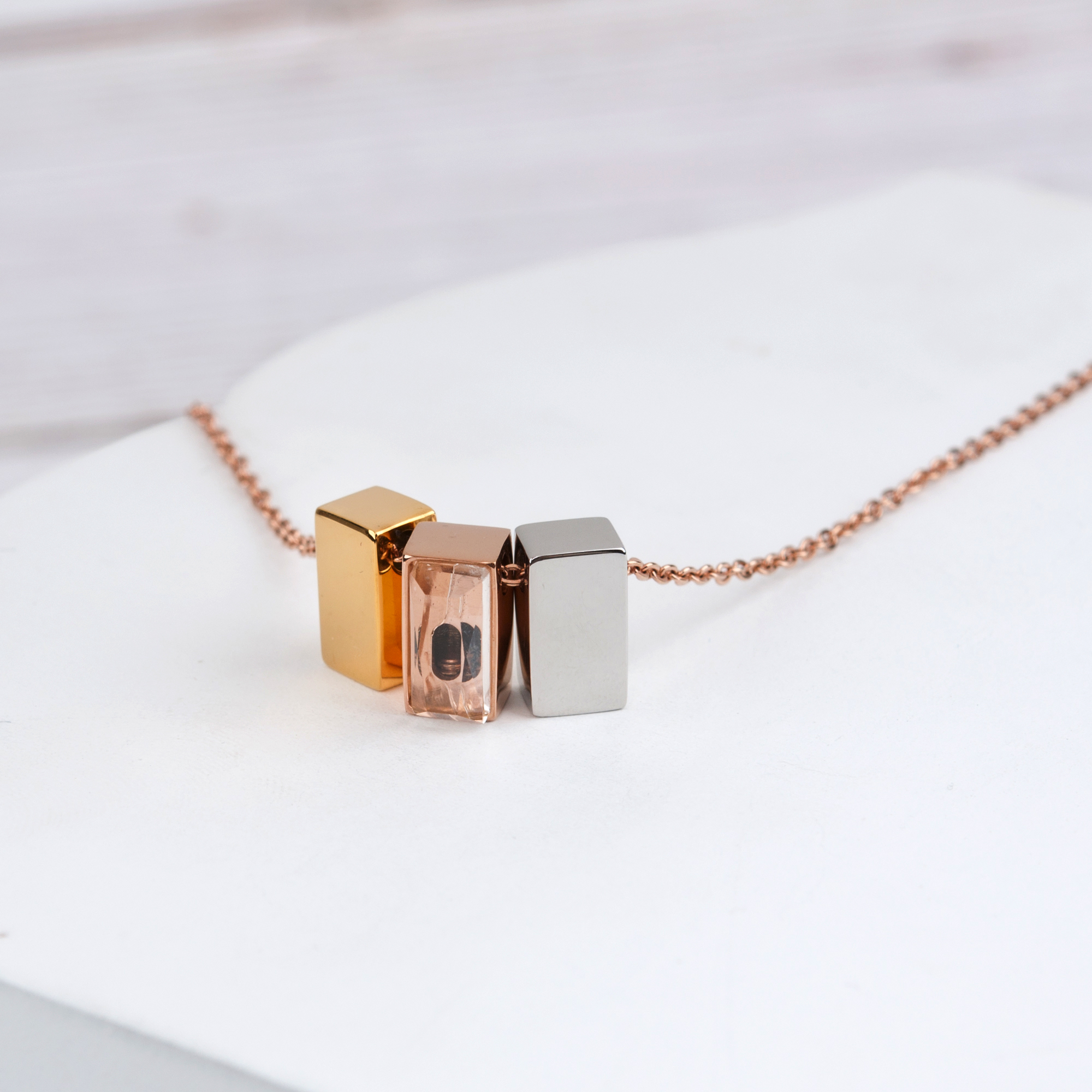 Anavia See You Cremation Necklace for Ashes, Mini See Through Urn Necklace, Mini Cube Cremation Pendant, Cremation Jewelry, Memorial Jewelry, Mini Urn w/ Multicolor Cubes-[Gold & Rose Gold & Silver]
