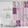 thumbnail image 2 of Boho Purple Flowers Shower Curtain Set - Standard 72" x 72" Washable Bathtub Curtain with 12 Hooks, Spring Floral Botanical Patchwork Vintage Waterproof Fabric Shower Curtains for Bathroom/Bathtub, 2 of 6