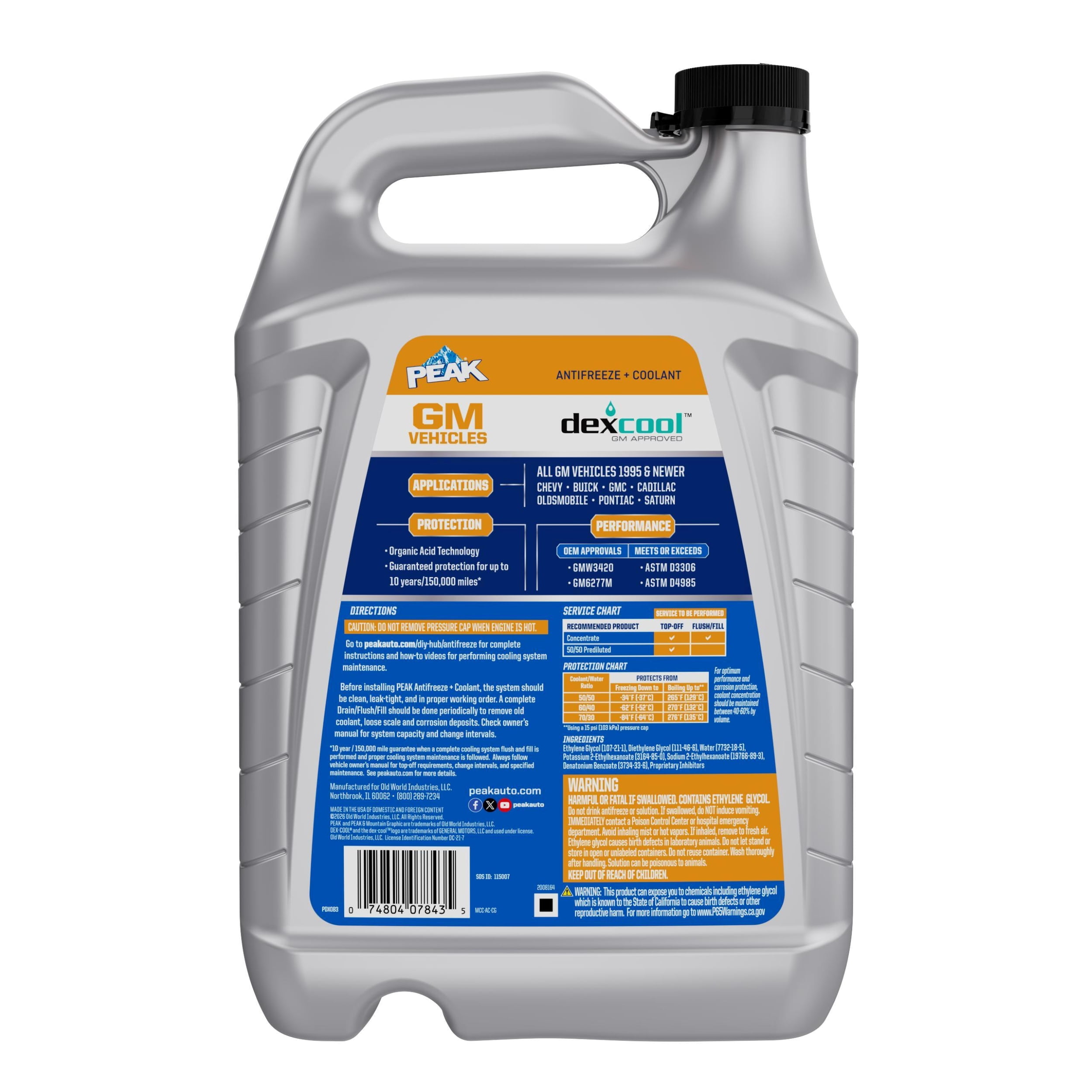 PEAK Dex-Cool Concentrate Antifreeze + Coolant, 1 gal
