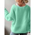 thumbnail image 4 of Women Soft Deep V Neck Drop Shoulder Lantern Long Sleeve Oversized Lazy Fit Solid Knit Sweater Green XL, 4 of 8