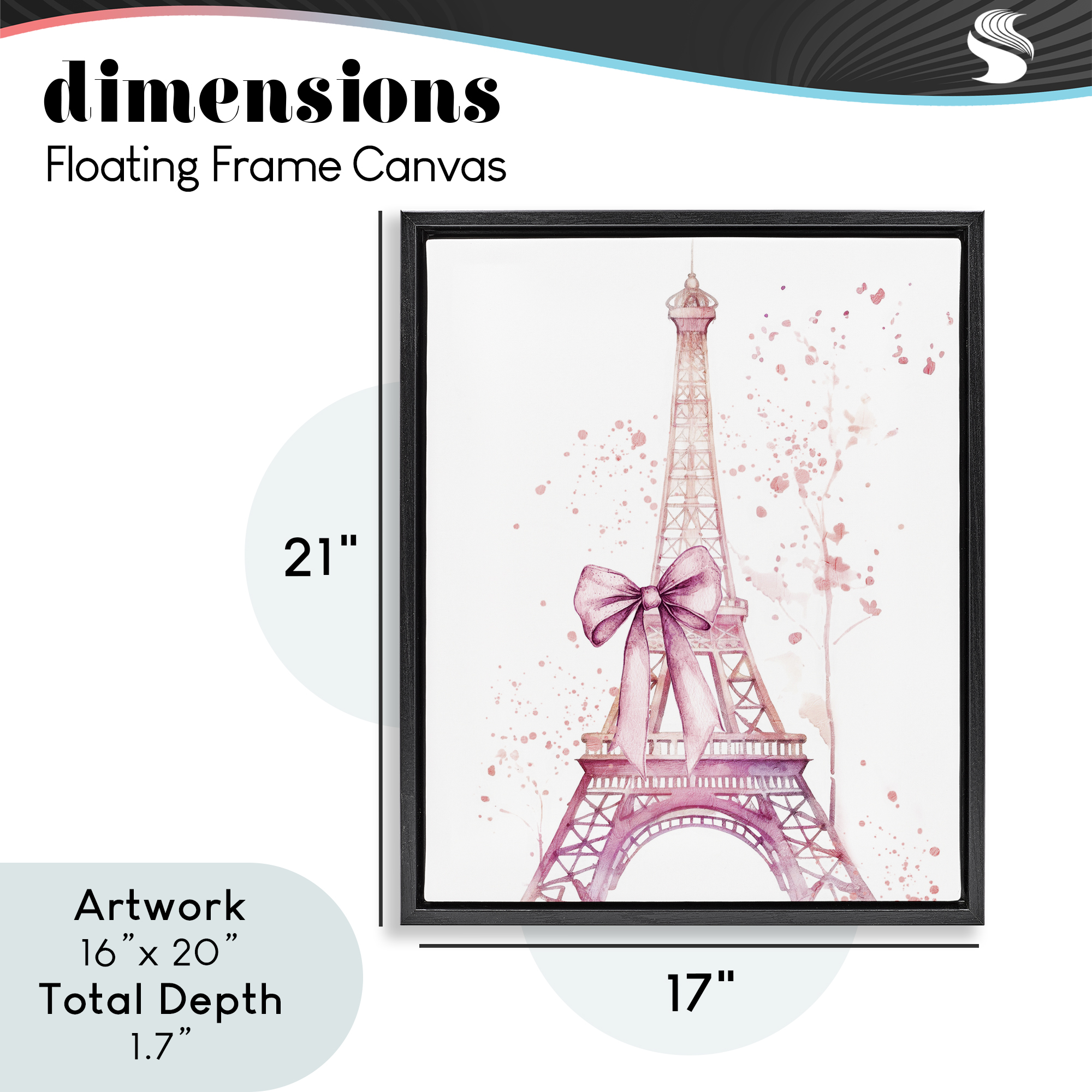 Bow Bedecked Paris Tower Black Framed Floater Canvas Wall Art, design by Kim Allen