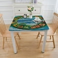 thumbnail image 3 of BANET Decorative Elastic Edged Polyester Fitted Table Cover, Decor Indoor Outdoor Square Fitted Tablecloth,Small Town Surrounded by Trees Print Fitted Table Pad, Fit Square Table White, 3 of 7