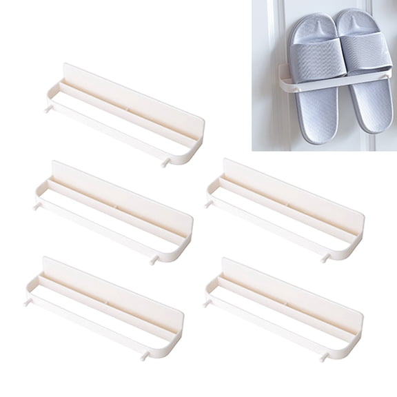 ITSELFER 5-Piece Wall-Mounted Slippers Rack Set, Punch-Free Shoe Organizer Storage Holder for Bathroom, Bedroom, Entryway in Beige