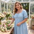 thumbnail image 2 of Agnes Orinda Women's Plus Size Easter Dress Neck Self Tie Front Puff Sleeve Elastic Dresses 2X Light Blue, 2 of 8