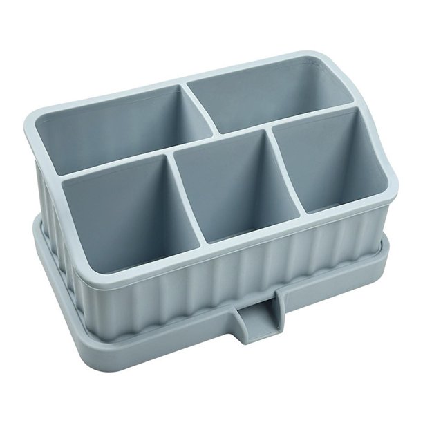 Organizador de baño con desagüe para cepillos de dientes eléctricos, pasta de dientes y jabonera. Azul claro
