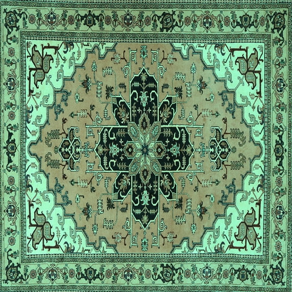 Ahgly Company Indoor Square Persian Turquoise Blue Traditional Area Rugs, 6' Square