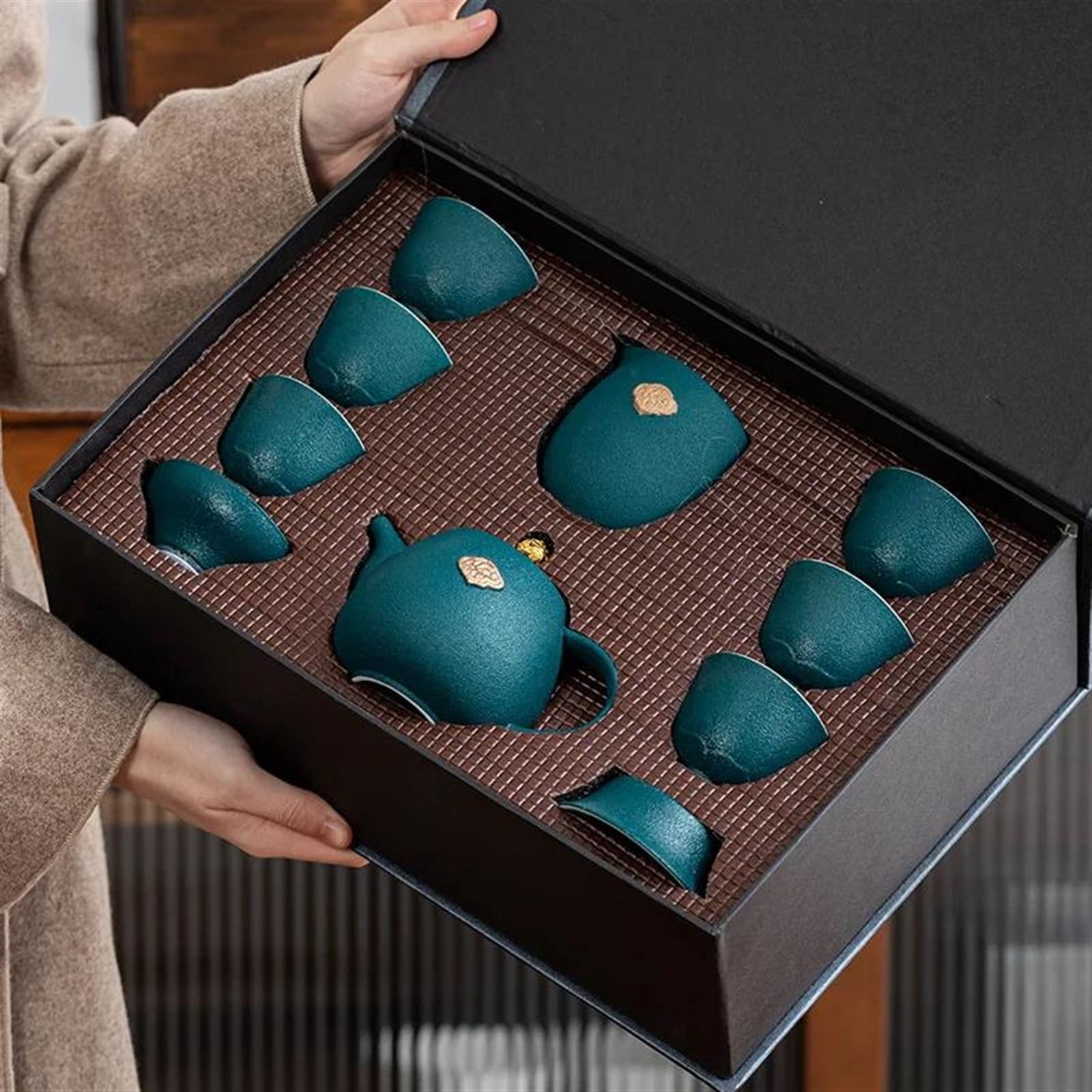 6pc/sSet Ceramic Tea Cup Arabic Espresso Coffee Cup Chinese Kung Fu Clear Tea Water Cups Sets Japanese Tea Bowl Service Gift Box
