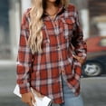 thumbnail image 4 of Hvot&aat Womens Boyfriend Plaid Shirts Classic Fit Button Down Lapel Color Block Blouse Casual Roll up Long Sleeve Tops, 4 of 6
