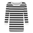 thumbnail image 5 of Womens Long Sleeve Shirts Fall Fashion Tops 2025 Crewneck Dressy Sweaters Ndbuld Women's Print Color 3/4 Sleeve Round-neck Pullover Fashion Blouses Top,Black,2XL, 5 of 5