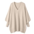 thumbnail image 6 of QIYAGBSA V Neck Sweaters for Women Oversized Batwing Long Sleeve Knit Pullover Relaxed Tunic Fit with Asymmetric Hem for Fall Winter Casual, 6 of 7