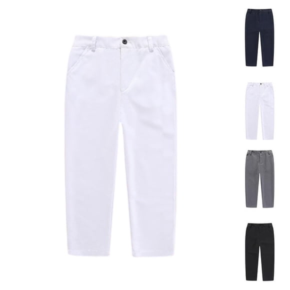 Boys Suit Pants Kids Dress Pants Flat Front Formal Straight Toddler Leg Pant Adjusted Waist School Uniform White 8-9 years