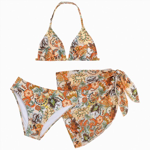 Ymyiu Tankini Swimsuits for Girls Girls Swimsuit Bathing Suits 3 Piece Cross Bikini Sets Girls' Swimwear with Cover Up Skirt Size 12-13 Years (Orange,12-13 Years)