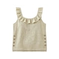thumbnail image 4 of Qulqfy Casual Womens Blouse Crew Neck Solid Sleeveless Cotton Linen Loose Hollow Out Pleat Flowy Ruffle Trendy Women's Tops L, 4 of 8