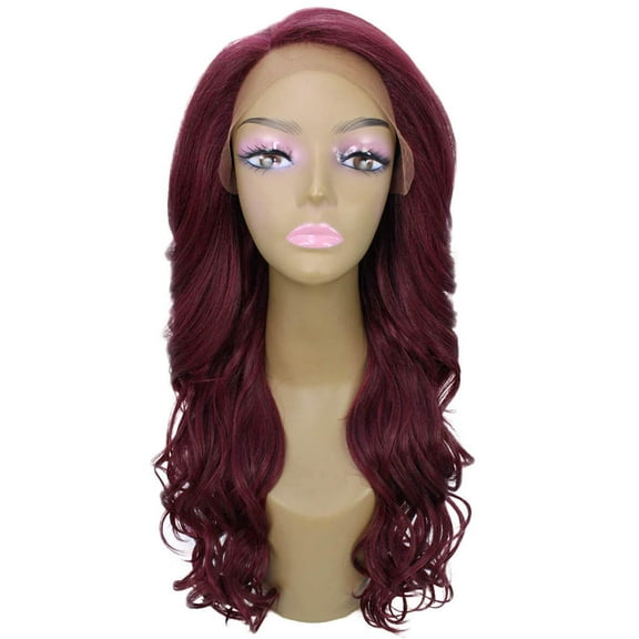 LUXLUXE Kendra Wavy 24.5 Inch Long 13x2.5 Hand-Tied Lace Front Wig, Heat Resistant Fiber, 20  Shades of Natural, Dip Dyed, & Blended Colors (#530 - Deep Red)