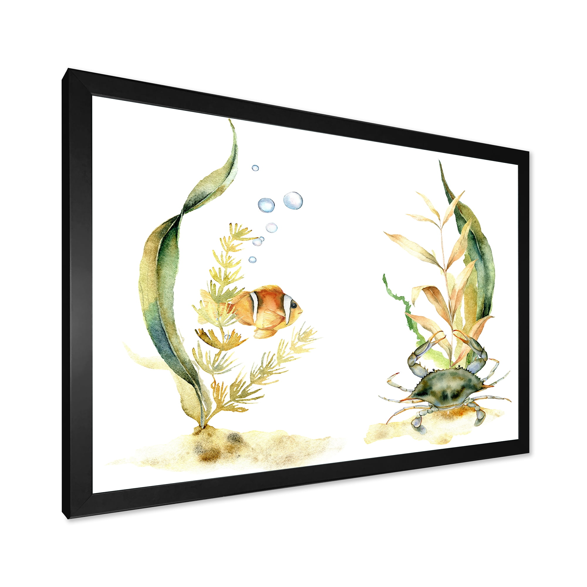 Designart 'Tropical Fish With Air Bubble and Algae' Traditional Framed Art Print