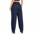 thumbnail image 4 of Women's Wide Leg Cropped Pants, Casual Elastic Drawstring Waisted Pants With Pockets, Harem Style Trousers,Navy,2XL, 4 of 8
