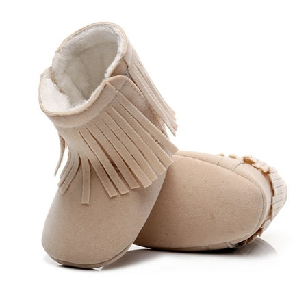 

Baby Girls Soft Plush Tassels Snow Boots Warm Cotton First Walkers Shoes