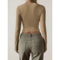 thumbnail image 5 of Female Long Sleeve V Neck T Shirts Double Lined Crop Top Seamed Cup Going Out Tops Camel Color M, 5 of 6