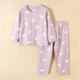 thumbnail image 2 of Toddler Pajamas Soft Cartoon Print Warm Long Sleeve Tops Pants Set Girls' Sleepwear Purple, 2 of 3
