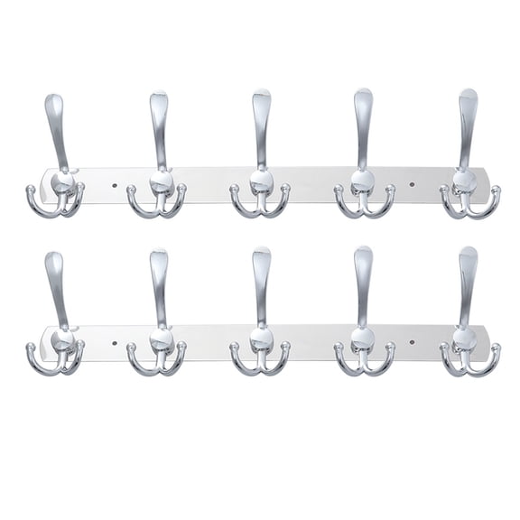 STRANDCHIC Stainless Steel Coat Hanger Hooks Silver Easy to Clean 5 Integrated Hooks 2Pcs