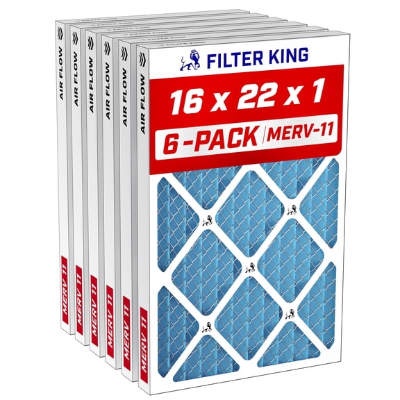 Filter King 16x22x1 Air Filter MERV 11, AC Furnace Filters (6-Pack)