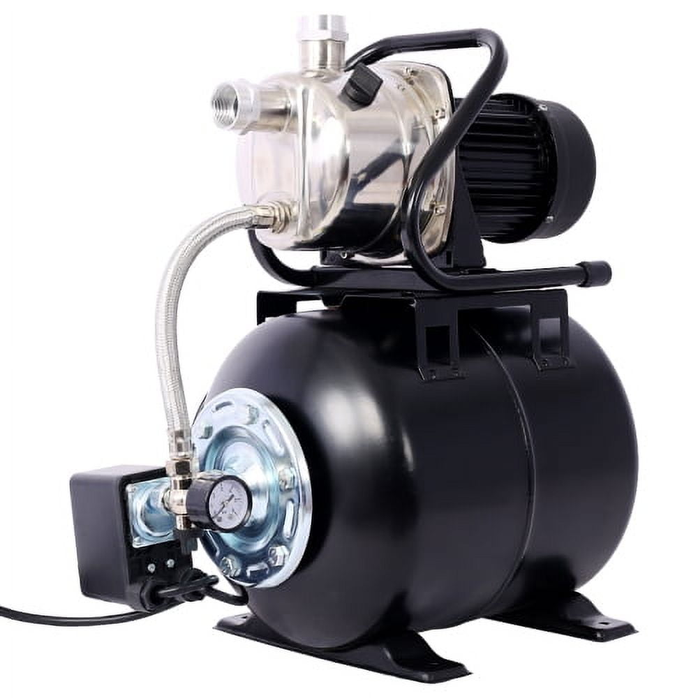 black 1.6 HP Shallow Well Pump with 5-Gallon Pressure Tank, Automatic Garden & Irrigation Water Pump, Stainless Steel Head, 1000 GPH, for Home Lawn Farm