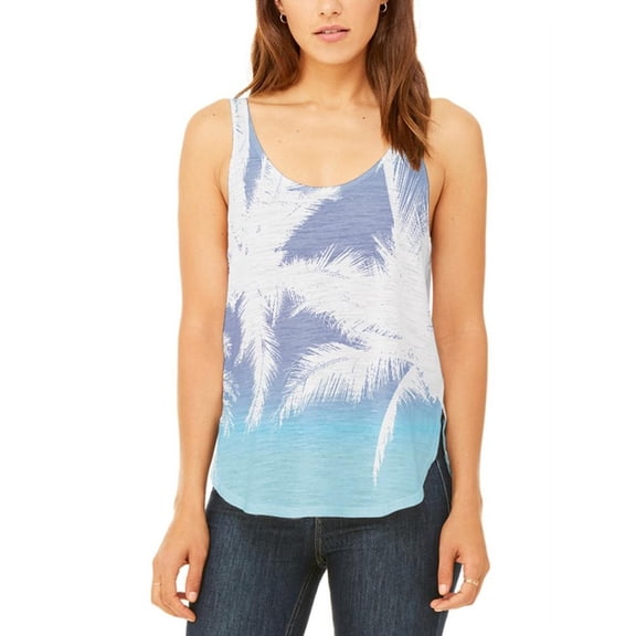 Summer Tropical Paradise Palm Tree Ombre Juniors Flowy Side Slit Tank Top Multi X-LG