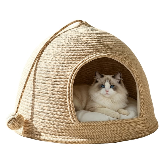 Naeqieo Cat Bed for Indoor Cats, 3 in 1 Foldable Cat Cave with Cat Scratcher Function, Washable Cushion Non-Slip Bottom, Toy Ball, for Kittens and Dogs