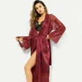thumbnail image 5 of WBQ Women's Lace Satin Long Robes Mesh Sheer Bathrobe Kimono Long Bath Robe See Through Bride Wedding Party Sleepwear, 5 of 5