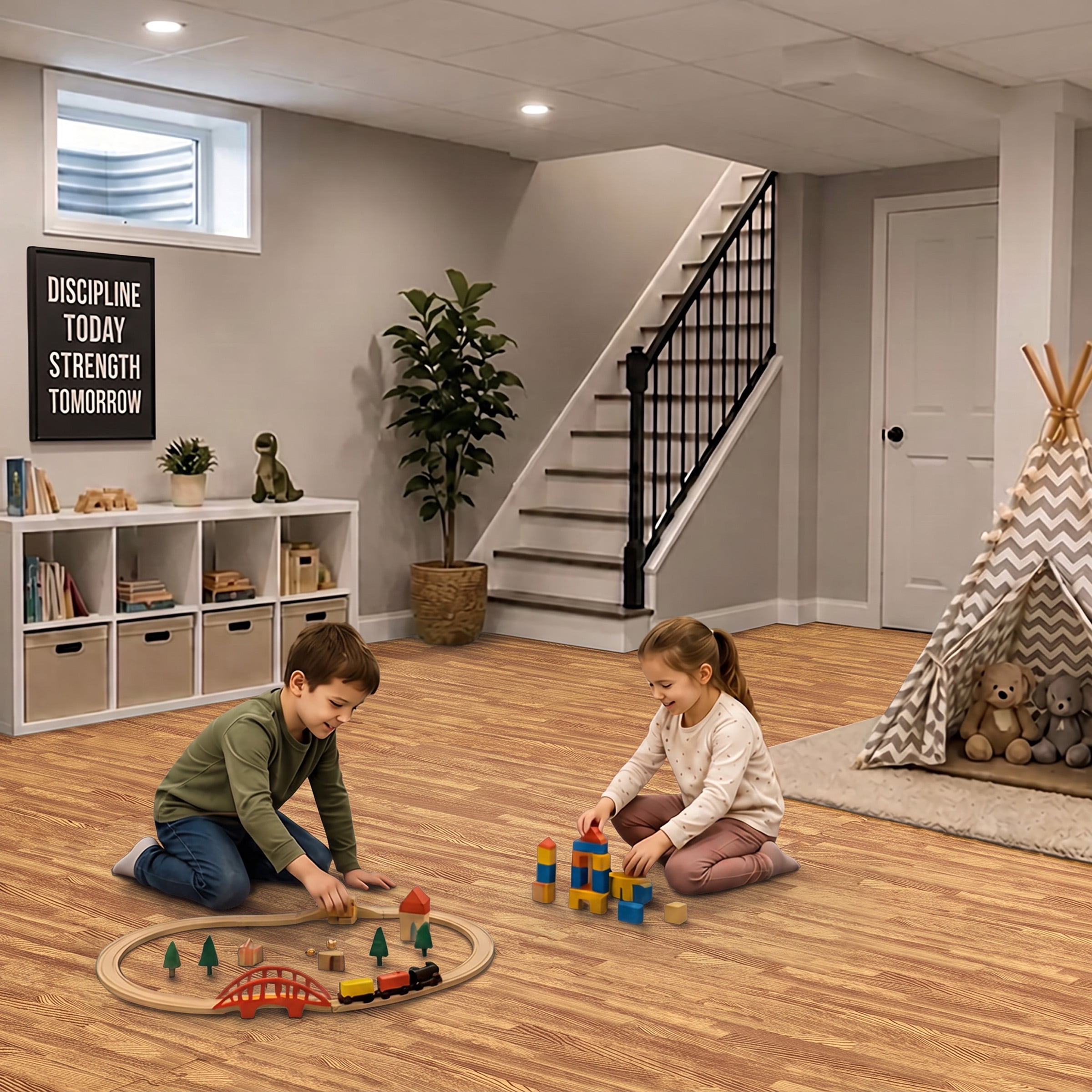 Sorbus Waterproof Wood Grain Foam Floor Tiles, 16 Tiles, 64 Sq Ft, Interlocking, Light Wood Grain