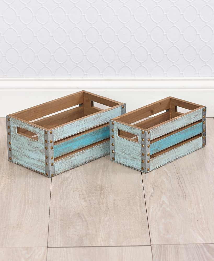 Set of 2 Beach Wood Crates