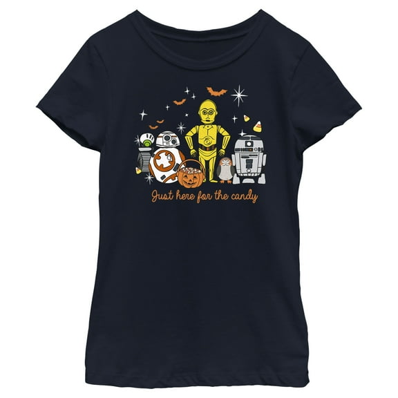 Girl's Star Wars Halloween Here for Treat Friends Graphic Tee Navy Blue Large