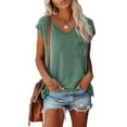 thumbnail image 5 of Olyvenn Stylish Womens Sexy V Neck Tops Summer Cute Ruffle Shirts Cutout Tie Bow Blouse Solid Cap Short Sleeve Crop Tops Green XXL, 5 of 6