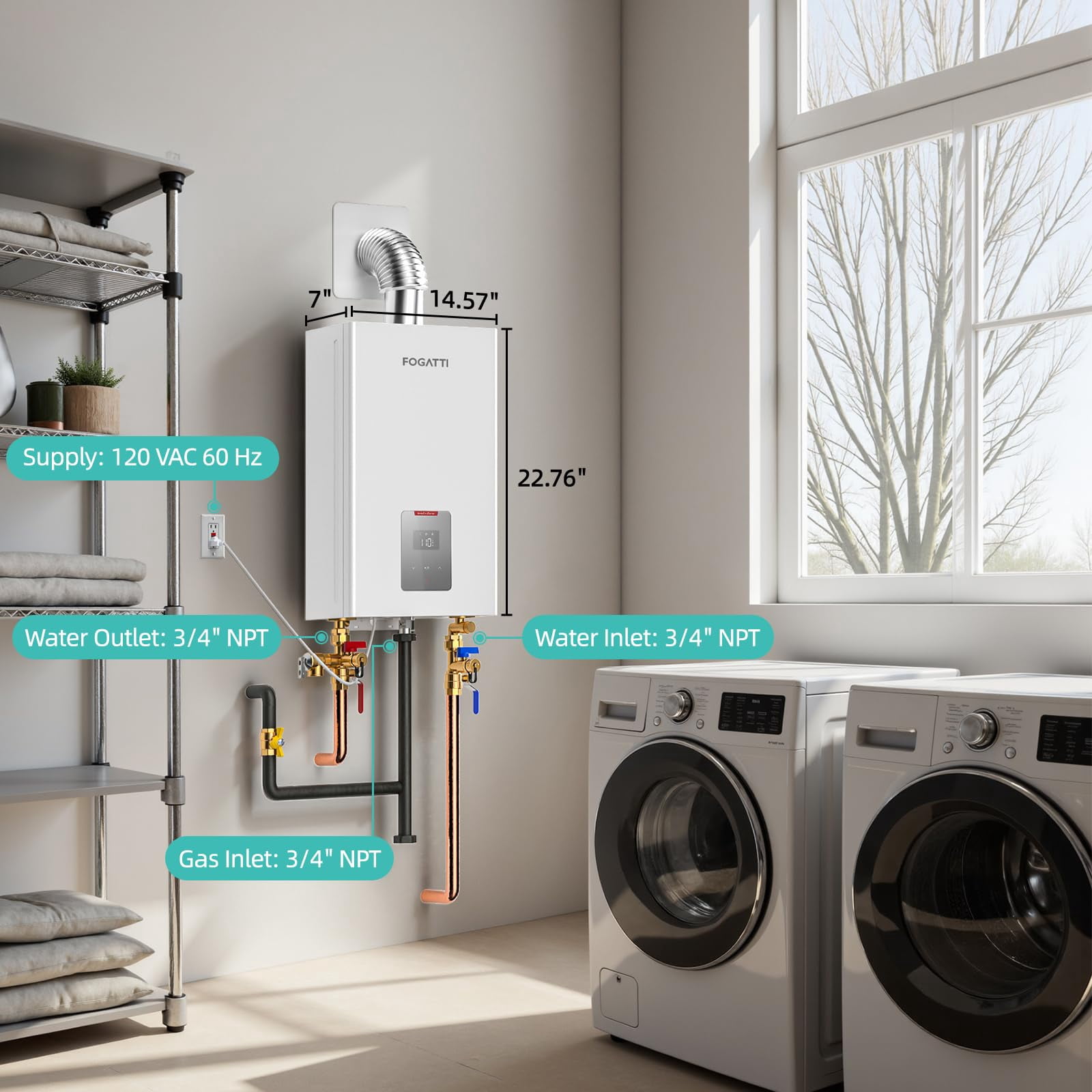 InstaGas Classic Propane Gas Tankless Water Heater 120,000 BTU, Up to 5.1 GPM Instant Hot Water Heater LP for 4 People, Indoor Installation, CSA Certified, White