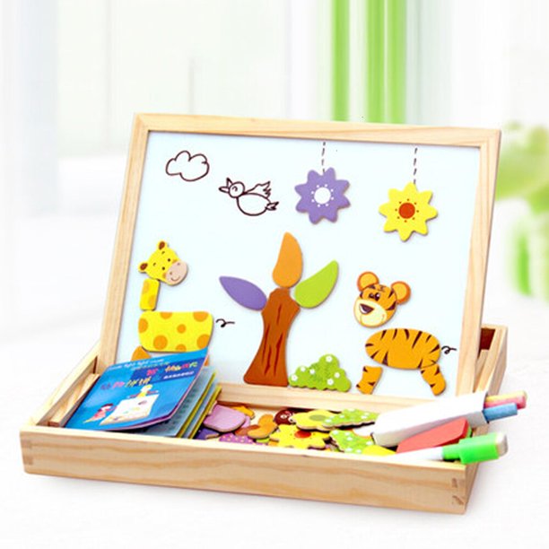 Wooden Magnetic Puzzle Toys Children 3D Puzzle Figure/Animals/ Vehicle /Circus Drawing Board 5 Styles Learning Wood Toys heqiyong LED