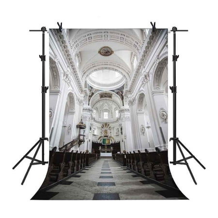 Image of GreenDecor 5x7Ft Magnificent Church Backdrop European Religion Background Christian White Cathedral Video Family Studio