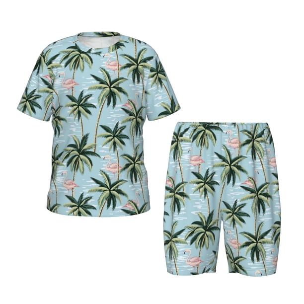 Balery Flamingos And Palms Conjunto de Pijama Infantil de Manga Corta con Estampado – Ropa de Dormir de Algodón Suave-3X-Large