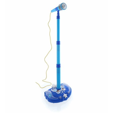 Mozlly Super Star Playset Karaoke for Kids - Blue Microphone with Adjustable Mic Stand, Buit-in Jack & Speaker for MP3 Player, Play and Sing-Along with Music & Lights, Karaoke Entertainment for Kids