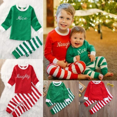 Christmas Hot selling Baby Kids Boys Girls Striped Nightwear Pajamas Outfits Set (Best Sleepwear For Hot Flashes)