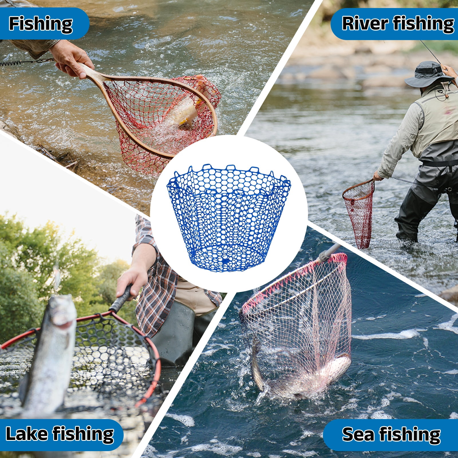 Uxcell Fishing Net Replacement, Foldable Fishing Replacement Netting Silicone Fly Ice Fish Net Landing without Handle Flexible 62x12" & Blue - For (Freshwater/Saltwater Fishing/Trout)