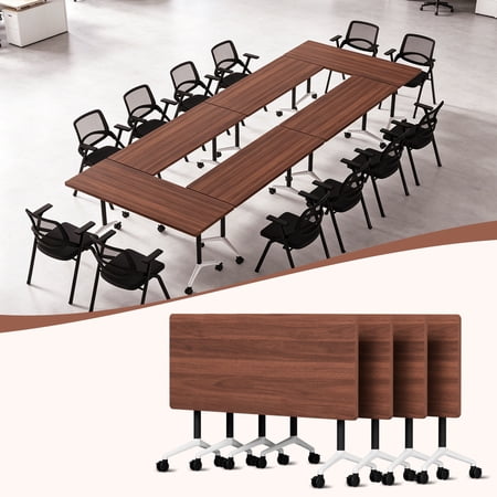 55.1 Folding Conference Table with Lockable Wheels Mobile Flip Top Training Table Rectangular Rolling Modular Meeting Table for Office Classroom Walnut 4pack